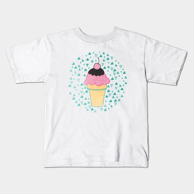 Cherry Ice-cream Cone Kids T-Shirt by Jackie Hurd